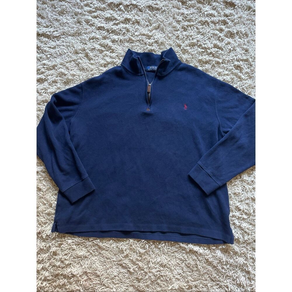 Polo Ralph Lauren Men Navy Blue Quarter Zip Pullover Sweatshirt Size 1XB